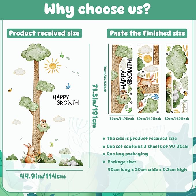 3D Cartoon Height Chart for Kids, DIY Growth Stickers, Removable Height Wall Chart for Kids Nursery, Bedroom, Bathroom-CasaMuseHome