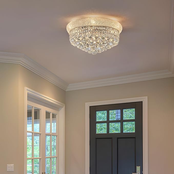 7-Light Crystal Flush Mount Chandelier Ceiling Light Fixture for Living Room Dining Room Bedroom Foyer Entryway Hallway Closet Bathroom (Chrome D18)-CasaMuseHome