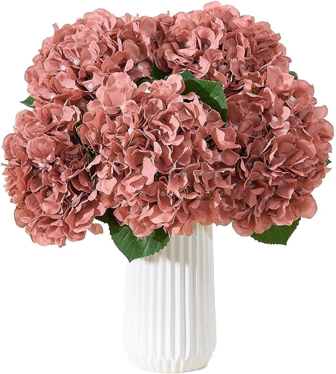 8Pcs Dusty Rose Fake Flowers Silk Hydrangea Artificial Flowers Bouquets Faux Hydrangea Stems for Home Table Centerpieces Wedding Party Decoration-CasaMuseHome