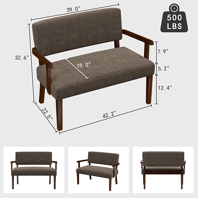 Accent Chair 2 Seat, Arm Chairs with Soft Seat and Armrests for Living Room, Love seat for Dining, Reading, and Waiting Rooms (Brown)-CasaMuseHome
