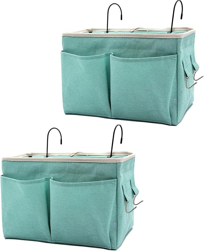 2-Pack Bedside Caddy Bedside Hanging Storage Basket Multi-Function Organizer Caddy for Bunk and Hospital Beds Dorm Rooms Bed Rails, Can be Placed Glasses Books Mobile Phones（2pcs Green）-CasaMuseHome