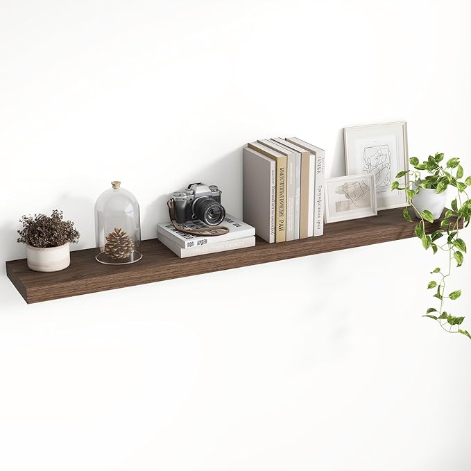48 Inch Floating Shelves, 8 Inch Deep Floating Shelves for Wall, Hanging Shelf with Invisible Brackets, Deep Shelves for Bathroom, Bedroom, Living Room, Walnut, Set of 1-CasaMuseHome