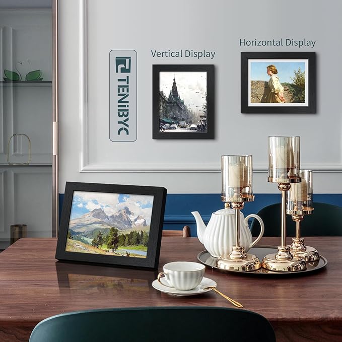 8x10 Picture Frame Set - 3 Pack, Textured Black Solid Wood, HD Tempered Glass, Gallery Photo Frame, Table or Wall Display-CasaMuseHome