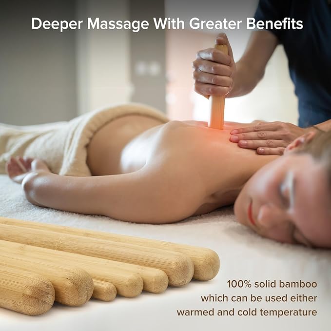 4PCS Solid Bamboo Massage Sticks & Guasha Set with Roller/Stick - 100% Bamboo Therapy Tools for Neck/Arm/Back/Legs/Full Body, Deep Tissue Massage, Muscle Relaxation, Body Shaping, Fatigue Relief-CasaMuseHome