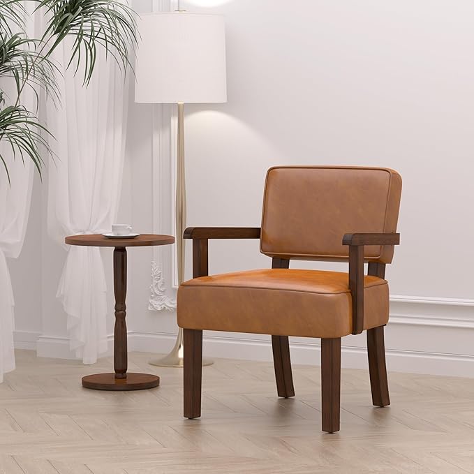Accent Chair, PU Leather Living Room Chairs Oversized with Soft Seat and Armrests, Armchair for Bedroom, Dinning, Reading, Waiting Rooms (Leather Brown)-CasaMuseHome