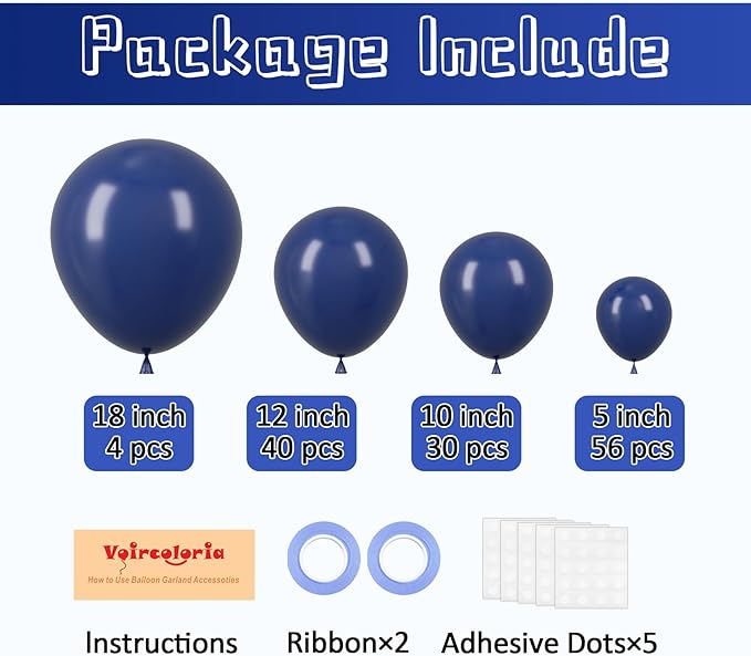 130pcs Navy Blue Balloons Different Sizes 18" 12" 10" 5" Dark Blue Balloons for Birthday Graduation Baby Shower Anniversary New Year Party Holiday Decorations-CasaMuseHome
