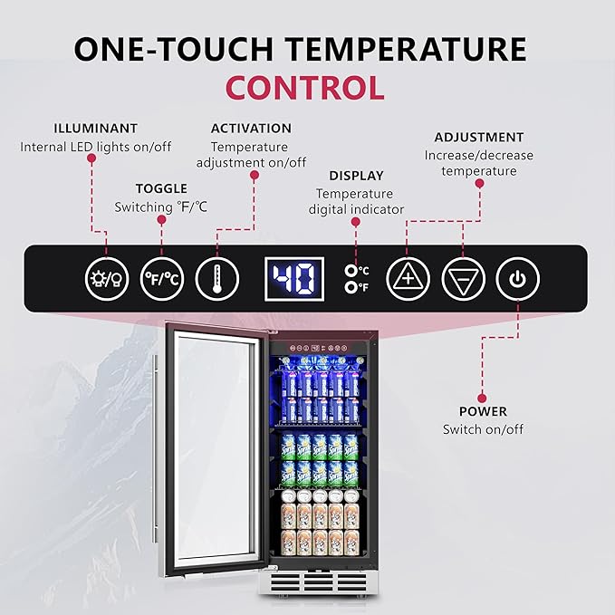 15'' Beverage Refrigerator Cooler - 126 Cans Under Counter Beverage Fridge with LED Light, Built-in Design, Wine Cooler for Home/Kitchen-CasaMuseHome
