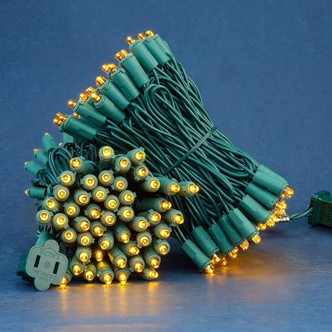 200 Count Orange Wide Angle LED Christmas Lights, 66 ft Green Wire UL Certified Commercial Grade 5mm Holiday String Light Set (Orange)-CasaMuseHome