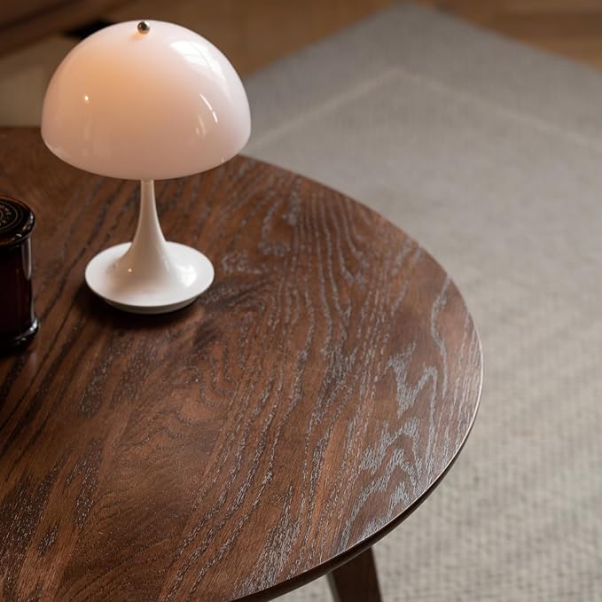 100% Solid Oak Wood Mini Coffee Table, Round Side Table w/Solid Wood Legs, Walnut Mid Century Coffee Table w/Sturdy Frame for Bedroom Balcony Living Room (29.53" D x 17.72" H)-CasaMuseHome