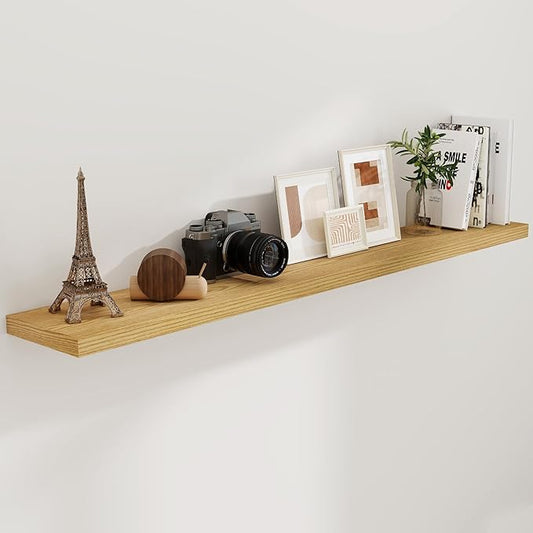 72 Inch Floating Shelves, 72 x 9 Rustic Wooden Fireplace Mantel, 9 Inch Floating Shelf for Wall, Farmhouse Wall Shelves for Home Storage & Display, Oak Color, Set of 1-CasaMuseHome