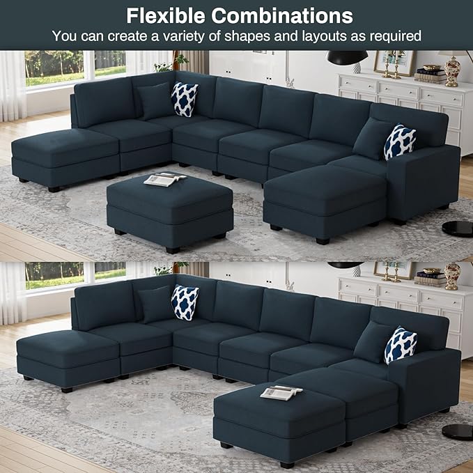 L Lengend Vansen Modular Sectional Sofa U Shaped Couch with Ottoman Modern Reversible Corner Sectional Couch for Living Room (Charcoal, U Shaped Sofa-4)-CasaMuseHome