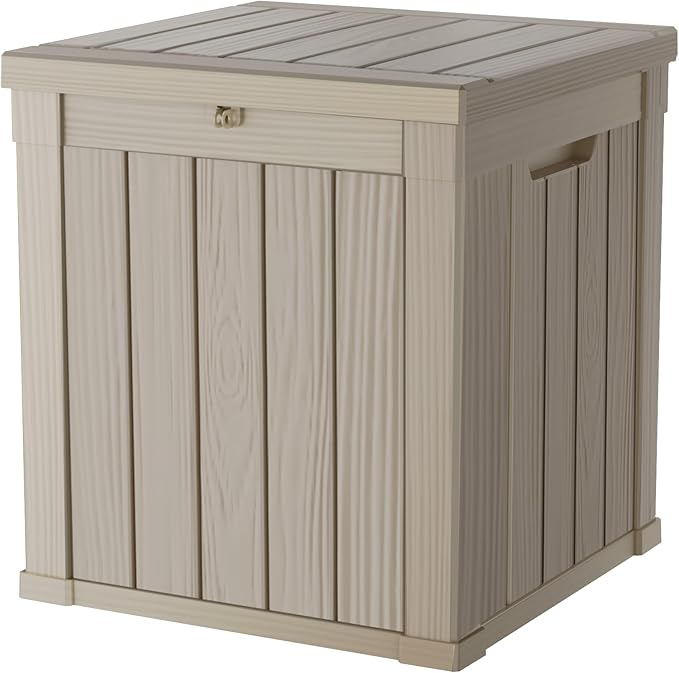 50 Gallon Double-Wall Resin Deck Box - Lockable Waterproof Outdoor Storage Box, 515lbs Capacity & Doubles as Seating for Patio Furniture - Garden Tools, Pool Accessories (Brown)-CasaMuseHome