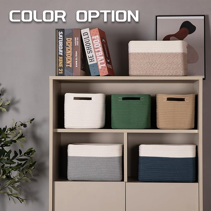 4 Pack Storage Baskets for Organizing, Woven Baskets for Shelves - Perfect for Toys, Books, Towels, and Clothes, Durable Gift Basket Bins Toy Storage, 12.7''L x9''W x7.8''H, Blue and White-CasaMuseHome