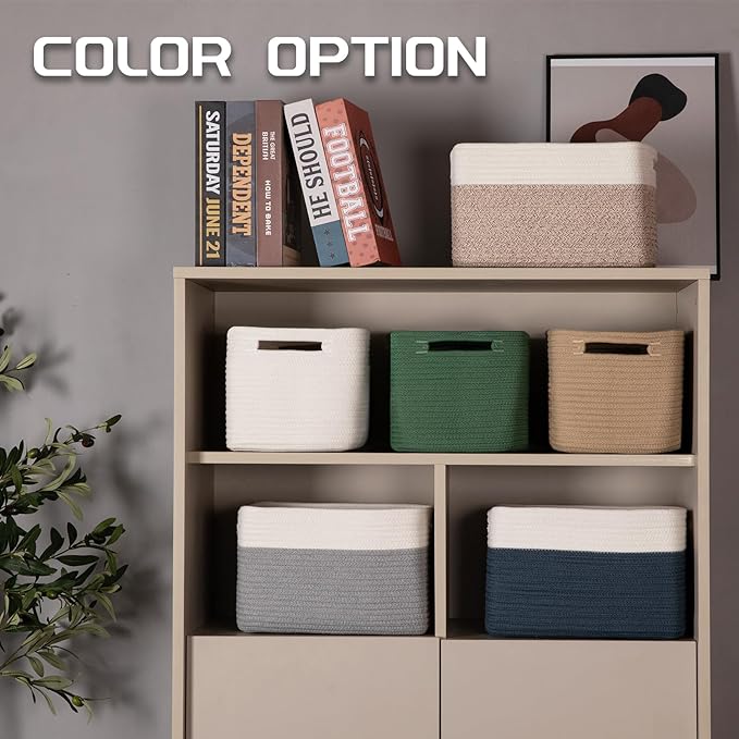 4 Pack Storage Baskets for Organizing, Woven Baskets for Shelves - Perfect for Toys, Books, Towels, and Clothes, Durable Gift Basket Bins Toy Storage, 12.7''L x9''W x7.8''H, Jute-CasaMuseHome