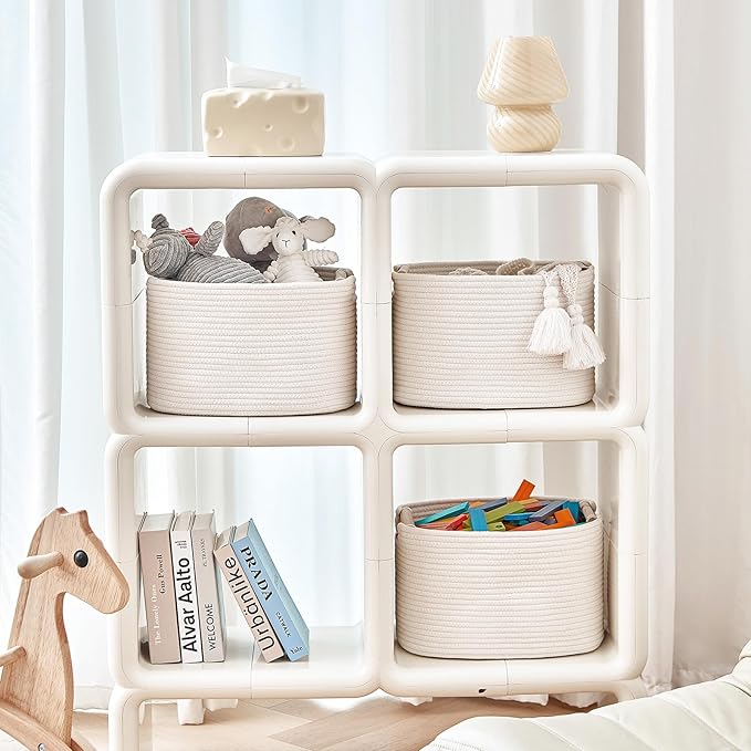 3 Pack Storage Basket for Cabinet and Toy Organization - 13"x9.8"x8.7" Baskets for Storage - Baby Toy Bin - Toy Storage Organizer - Ideal for Empty Gift Baskets to Fill-White-CasaMuseHome