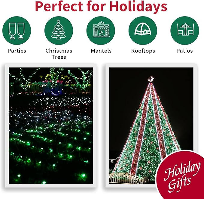 100 Count Green- String Lights - 21.6FT LED Christmas Lights, Mini led Lights for Indoor Outdoor Home Holiday Party Wedding Independence Day Decoration-CasaMuseHome