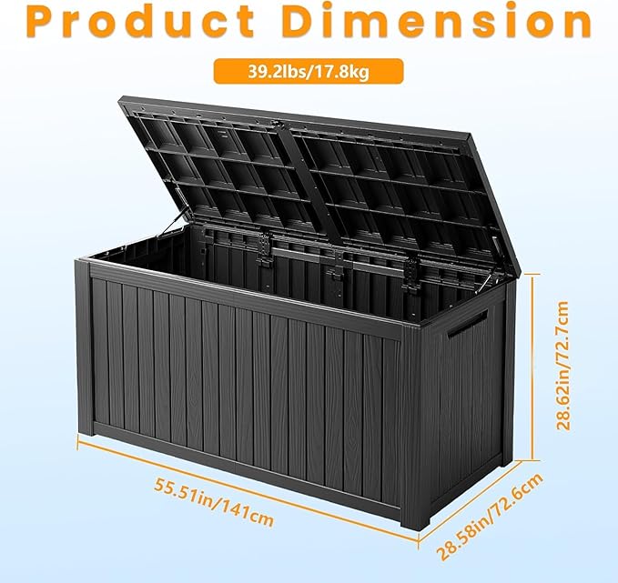 200 Gallon Outdoor Storage Box Waterproof Lockable Resin Deck Box Large, Patio Storage Bin for Pool Accessories Cushion Furniture, Garden Tools, UV-Resistant Outside Delivery Black-CasaMuseHome