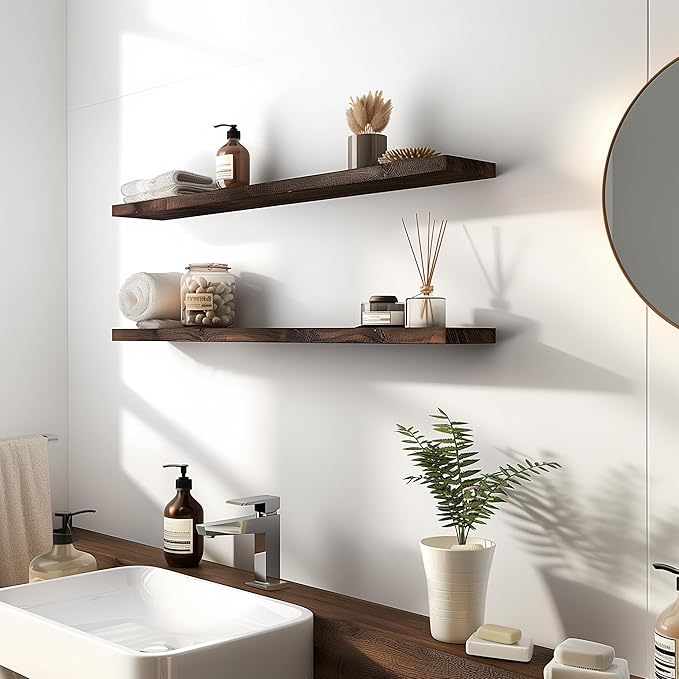 48 Inch Floating Shelves for Wall Rustic Brown Wood Wall Shelves for Bedroom Set of 4-CasaMuseHome