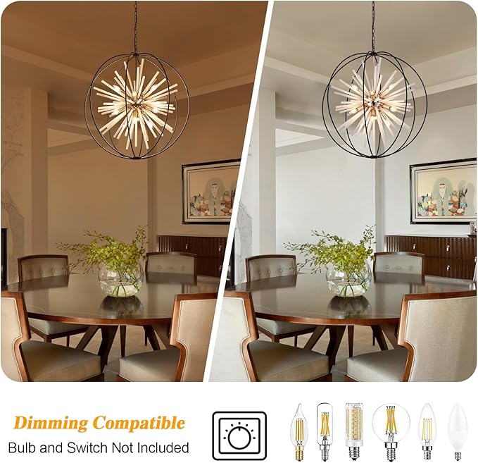 31.5" Black Gold 16-Light Globe Sputnik Chandelier Modern Industrial Adjustable Hanging Ceiling Pendant Light Fixture for Entryway Foyer Stairway Dining Living Room Hallway-CasaMuseHome