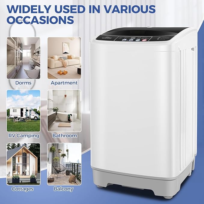 17.8Lbs Portable Washing Machine Nictemaw Portable Washer, 2.3 Cu.ft Washer and Dryer Combo with Drain Pump, 10 Programs 8 Water Level Compact Laundry Washer for Home, Apartment, RV, Dorms-CasaMuseHome
