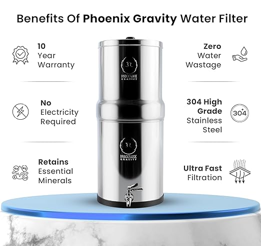 3.25 Gallons NSF Certified AISI 304 Stainless Steel Water Filter with 2 Smart Carbon (Black) Filters, 2 POSTreat Steel Fluoride Removal Elements & Free Stainless Steel Spigot-CasaMuseHome