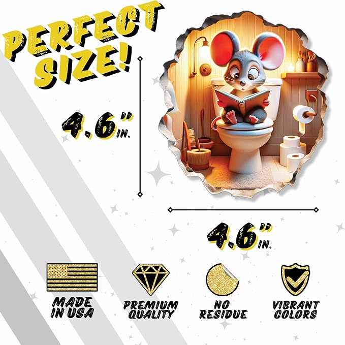 3D Mouse Sitting on Toilet - Mousehole Wall Sticker Decal - Removable Bathroom Decor - Kids Room - Peel & Stick - Whimsical Home Decor - MICESTERPIECE-CasaMuseHome