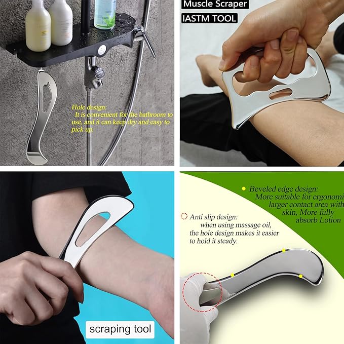 4 in 1 Stainless Steel Muscle Scraper Tools Set,Gua Sha Massage Scraper Scraping Tool Physical Therapy (4PCS Set)-CasaMuseHome