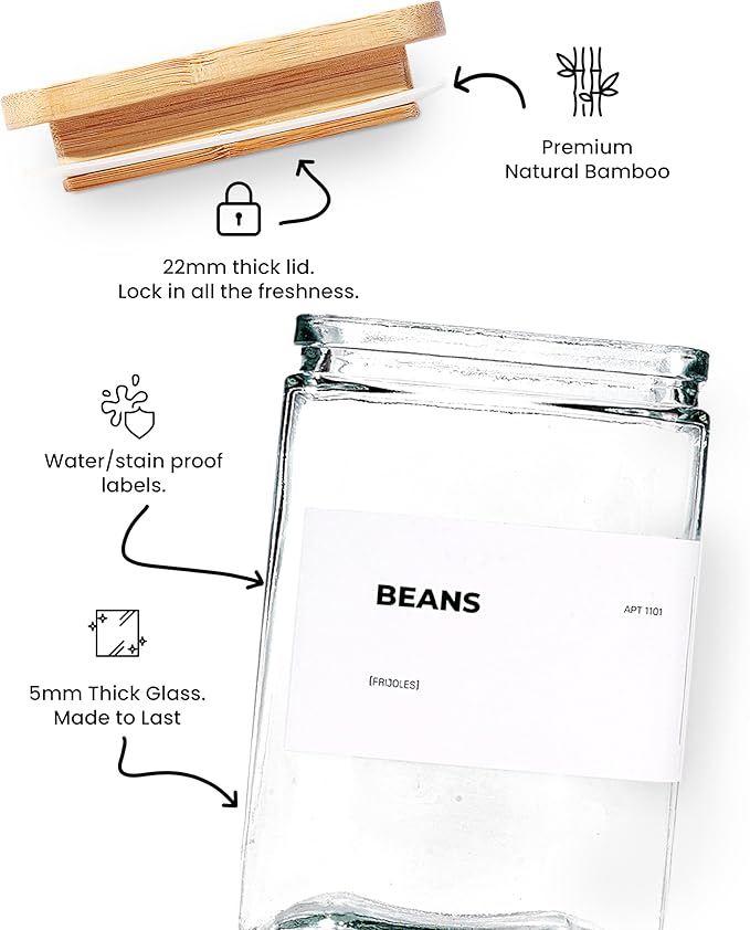 27 oz Glass Storage Jars with Bamboo Lid, set of 6, glass canisters with airtight lids, Clear jars with lids for Cookie, Candy, Tea, Coffee Bean and Rice (White)-CasaMuseHome