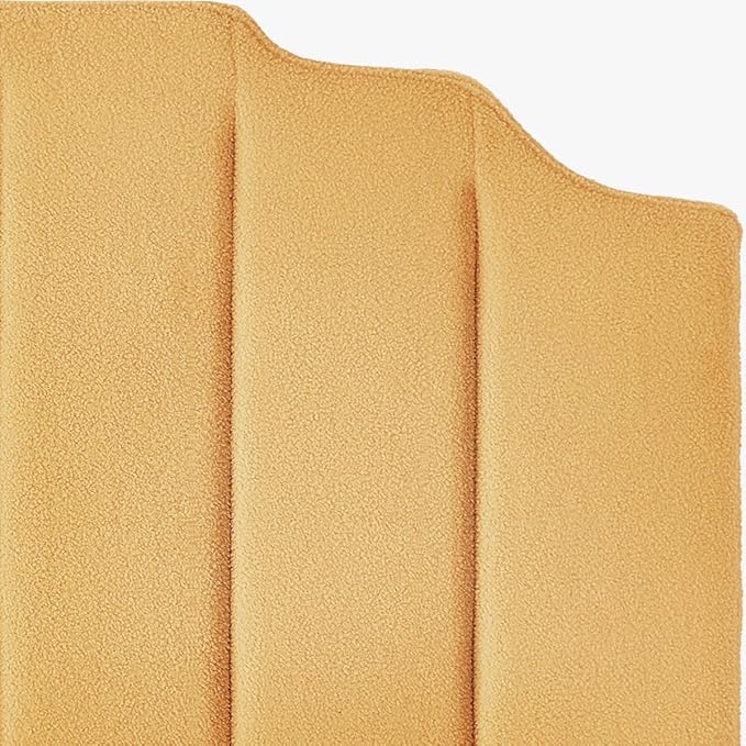 24KF Yellow Teddy Fabric Tufted King Upholstered Headboard, Modern Vertical Channel Design California King Headboard with Stepped Silhouette Top Edge,6026-K-Teddy Yellow-CasaMuseHome
