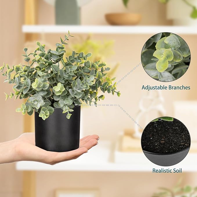 3 Pack Small Fake Plants for Shelf Decor Accents with Plastic Black Pot Artificial Potted Plants for Rustic Farmhouse Decor Faux Plants Indoor Fake Potted Plants Artificial for Home Office Decor-CasaMuseHome