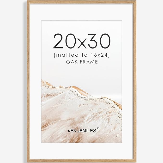 20x30 Poster Frame Natural Solid Oak Photo Frames with 16x24 Removable Mat Wall Hanging Large Handcrafted Frame with HD Plexiglass Wall and Tabletop Display Large Picture Frame-CasaMuseHome