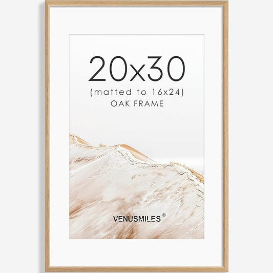 20x30 Poster Frame Natural Solid Oak Photo Frames with 16x24 Removable Mat Wall Hanging Large Handcrafted Frame with HD Plexiglass Wall and Tabletop Display Large Picture Frame-CasaMuseHome