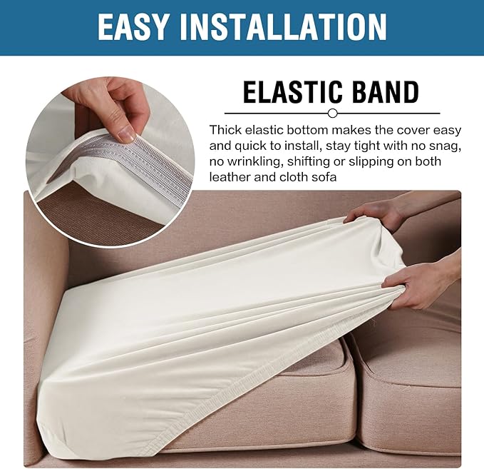 H.VERSAILTEX Velvet Stretch Couch Cushion Cover Plush Cushion Slipcover for Chair Cushion Furniture Protector Seat Cushion Sofa Cover (1 Piece Armchair Cushion Covers, Porcelain)-CasaMuseHome