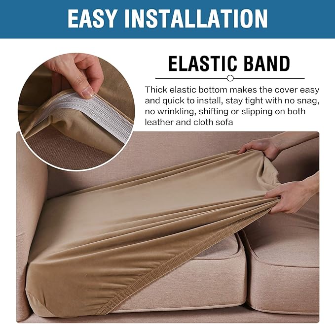 H.VERSAILTEX Velvet Stretch Couch Cushion Cover Plush Cushion Slipcover for Chair Cushion Furniture Protector Seat Cushion Sofa Cover (1 Piece Armchair Cushion Covers, Camel)-CasaMuseHome