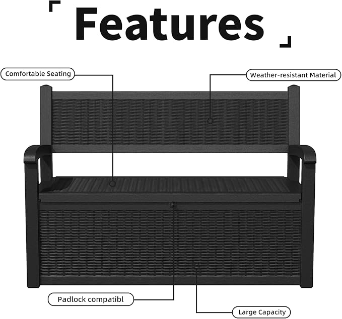 80 Gallon Storage Bench Waterproof and Lockable,Deck Box Outdoor Storage Furniture for Patio,Garden,and Porch – Perfect for Storing Garden Tools and Cushions(Black)-CasaMuseHome