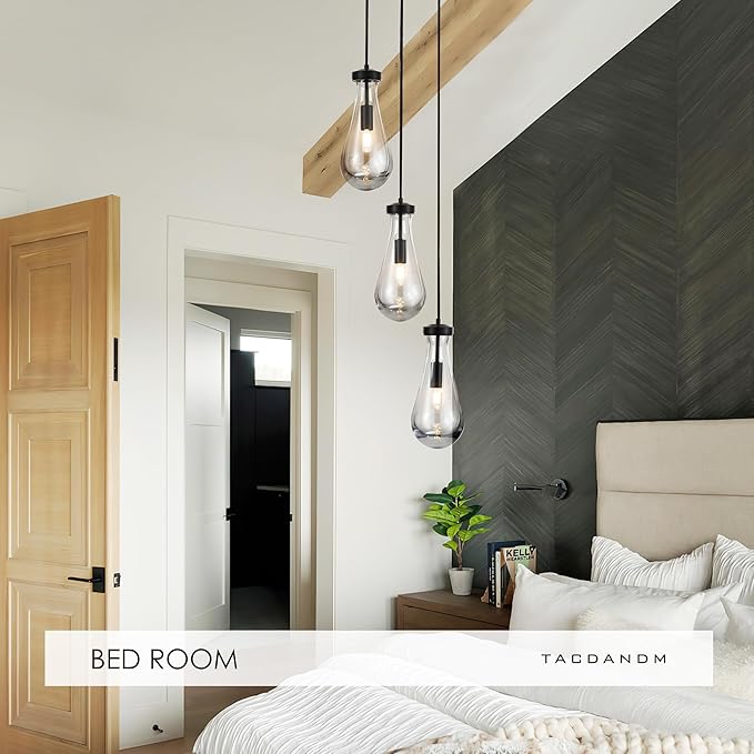 3-Light Raindrop Pendant Light Fixtures, Black Glass Pendant Lighting, Teardrops Modern Hanging Light for Entryway Foyer Kitchen Island Dining Living Room Hallway-CasaMuseHome