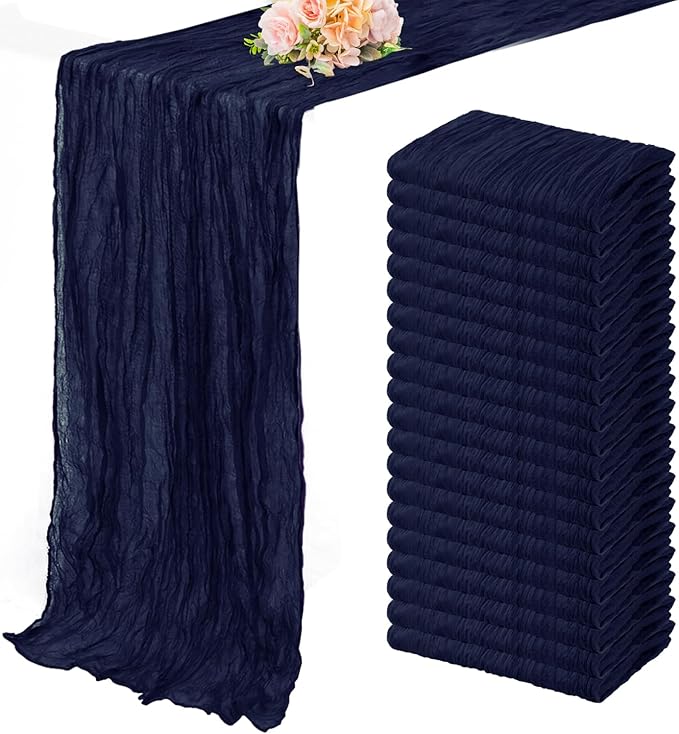 20 Pack Navy Blue Cheesecloth Table Runner 10FT Boho Fabric Rustic Cheese Cloth Table Runner for Wedding Bridal Shower Baby Shower Gauze Sheer Birthday Party Table Decorations 20 x 120 Inch Long-CasaMuseHome