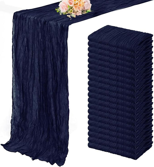20 Pack Navy Blue Cheesecloth Table Runner 10FT Boho Fabric Rustic Cheese Cloth Table Runner for Wedding Bridal Shower Baby Shower Gauze Sheer Birthday Party Table Decorations 20 x 120 Inch Long-CasaMuseHome