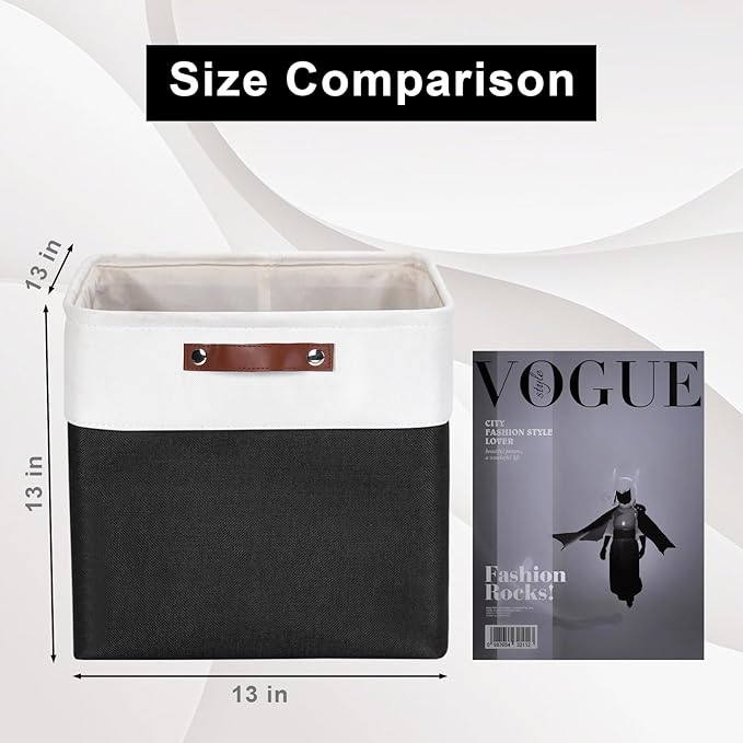 13x13 Cube Storage Bins, Collapsible Fabric Storage Box, 4 Pack Closet Baskets with Handles for Organizing, Shelf, Toys, Clothes, Home, Office, Nursery (Black&White)-CasaMuseHome