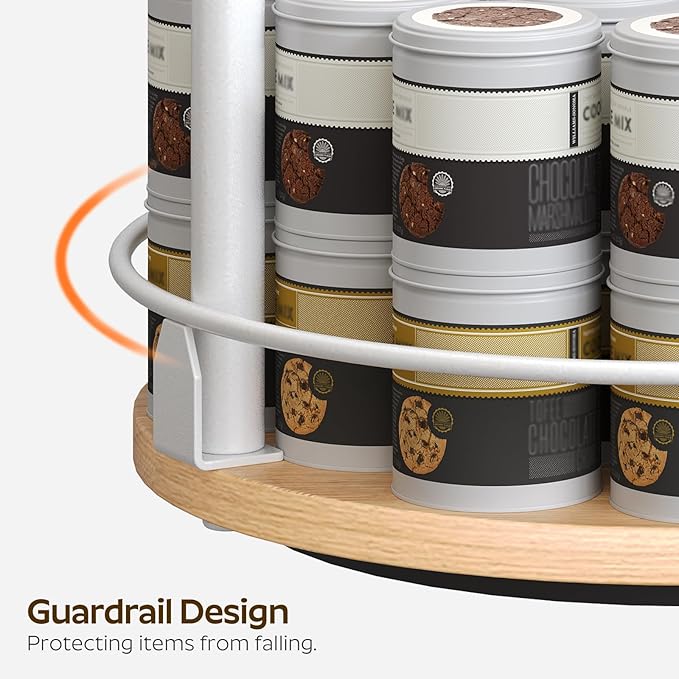 3-Tier Lazy Susan Organizer, Rotating Spice Rack, Spinning Organizer, Industrial Turntable Spice Rack Organizer for Cabinet, Kitchen Countertop, Pantry, White and Natural SR23WN-CasaMuseHome