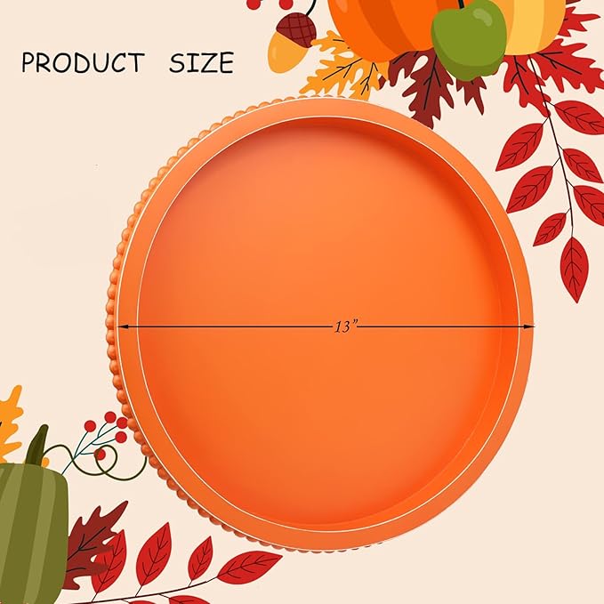 Round Orange Wood Serving Tray with Beads, Wooden Decorative Tray for Entertaining, Decoration, and Gifting,-CasaMuseHome