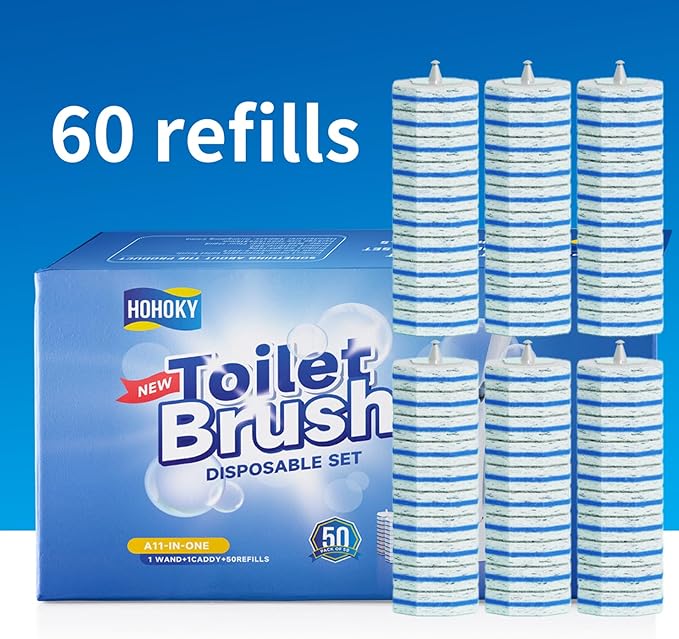 60pc Refills Disposable Toilet mats Brush Cleaning System, Toilet Cleaning Brush, 60 Replacement Brush Heads, No Handle or Base，Toliet Wand Refills,Toilet Bowl Clean Refill Pads,Toilet Scrubber Refill-CasaMuseHome