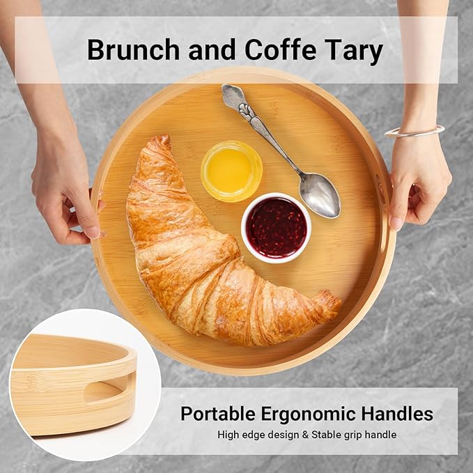 12in Bamboo Lazy Susan Organizer for Countertop and Cabinet with Large and Stable Chassis,Round Rotating Bamboo Tray for Station Organizer,for Kitchen Bathroom Laundry Room (12in)-CasaMuseHome