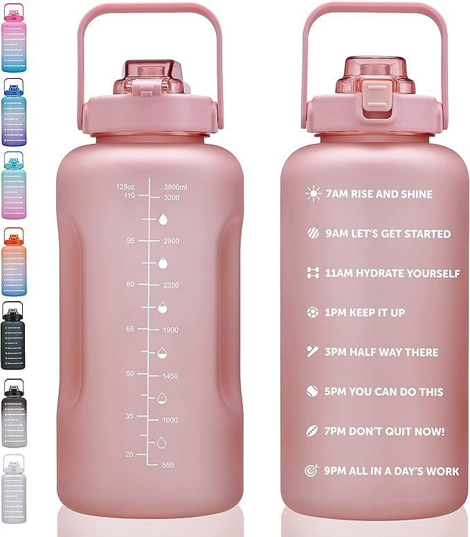 64oz,100oz,128oz Large Motivational Water Bottle with Time Marker, Leakproof & BPA Free Half Gallon Big Water Bottle with Straw Handle Tritan Frosted Water Jug for Gym,Fitness,Outdoor Sports-CasaMuseHome