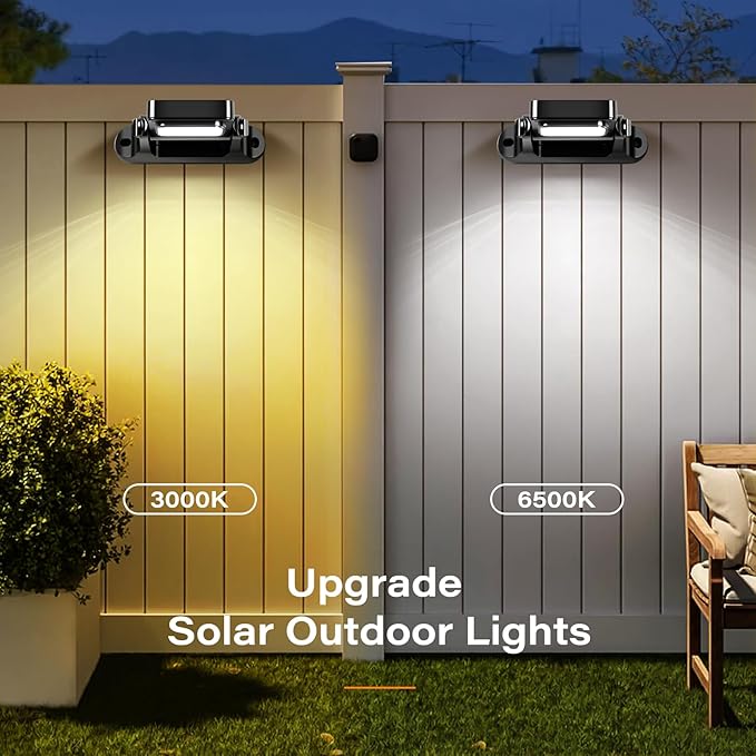 200LM Solar Wall Lights Outdoor 6 Colors, 2200mAh Long Lasting Solar Powered Deck Lights, 360° Adjustable Porch Light IP65 Waterproof, Glass Panel Fence Light for Gutter, Step, 2 Pack-CasaMuseHome