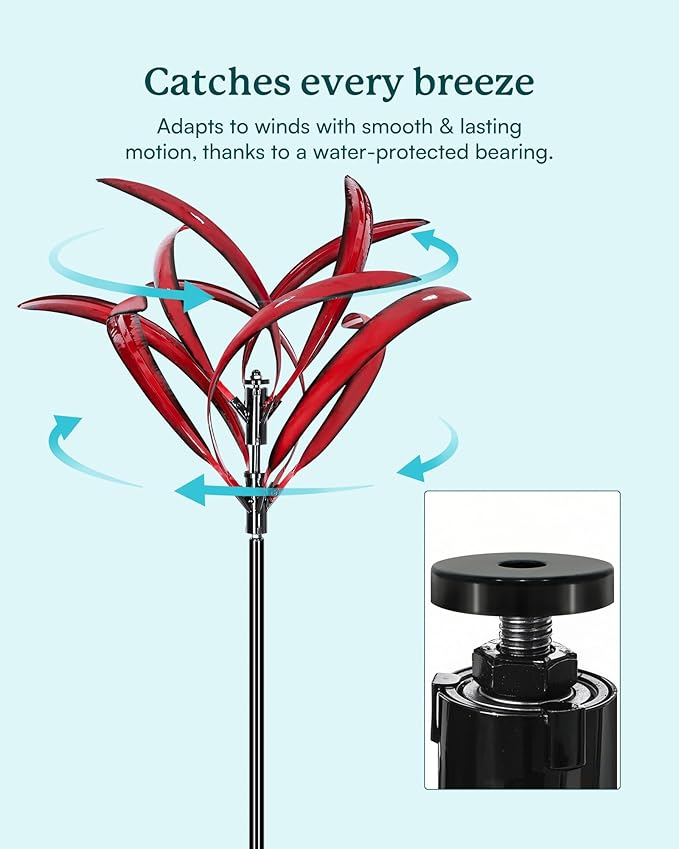 82 inch Wind Spinners Outdoor - Extra Large Metal Wind Sculptures & Spinner with Stake, Big Clearance Windmills for The Yard and Garden, Tall Yard Art Decor-Burgundy Red-CasaMuseHome