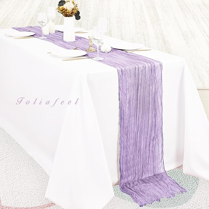 12 Pack Lilac Cheesecloth Table Runner 10FT Rustic Gauze Cheese Cloth Table Runner for Wedding 20 x 120 Inch Long Bridal Baby Shower Table Decor Boho Fabric Sheer Birthday Party Table Decorations-CasaMuseHome
