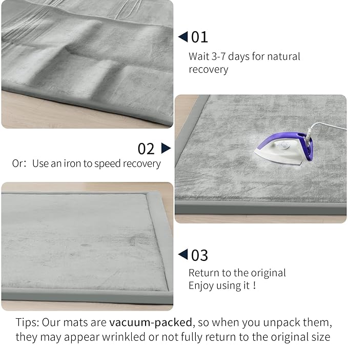 ACOMOPACK Baby Play Mat for Floor 1.3" Thick Memory Foam Play Mat 79"×157 Tummy Time Crawling with Non-Slip Bottom for Living Room,Nursery,Soft Velvet Playpen Mats for Kids,Infants（Light Grey）-CasaMuseHome