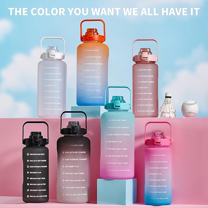 64oz,100oz,128oz Large Motivational Water Bottle with Time Marker, Leakproof & BPA Free Half Gallon Big Water Bottle with Straw Handle Tritan Frosted Water Jug for Gym,Fitness,Outdoor Sports-CasaMuseHome