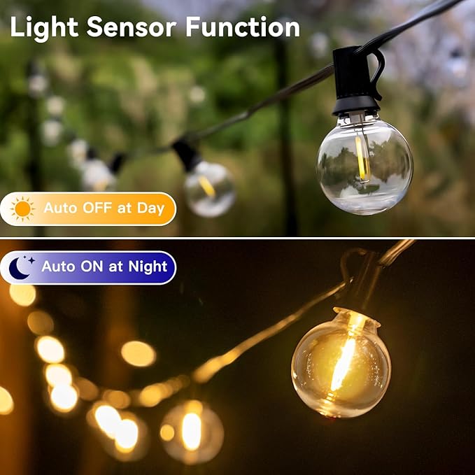 50FT Outdoor String Lights with Remote Dimmer, 25+2 Led Bulbs Connectable Dimmable Outdoor Lights, Support Timer Waterproof Shatterproof for Patio Yard Porch Deck-CasaMuseHome